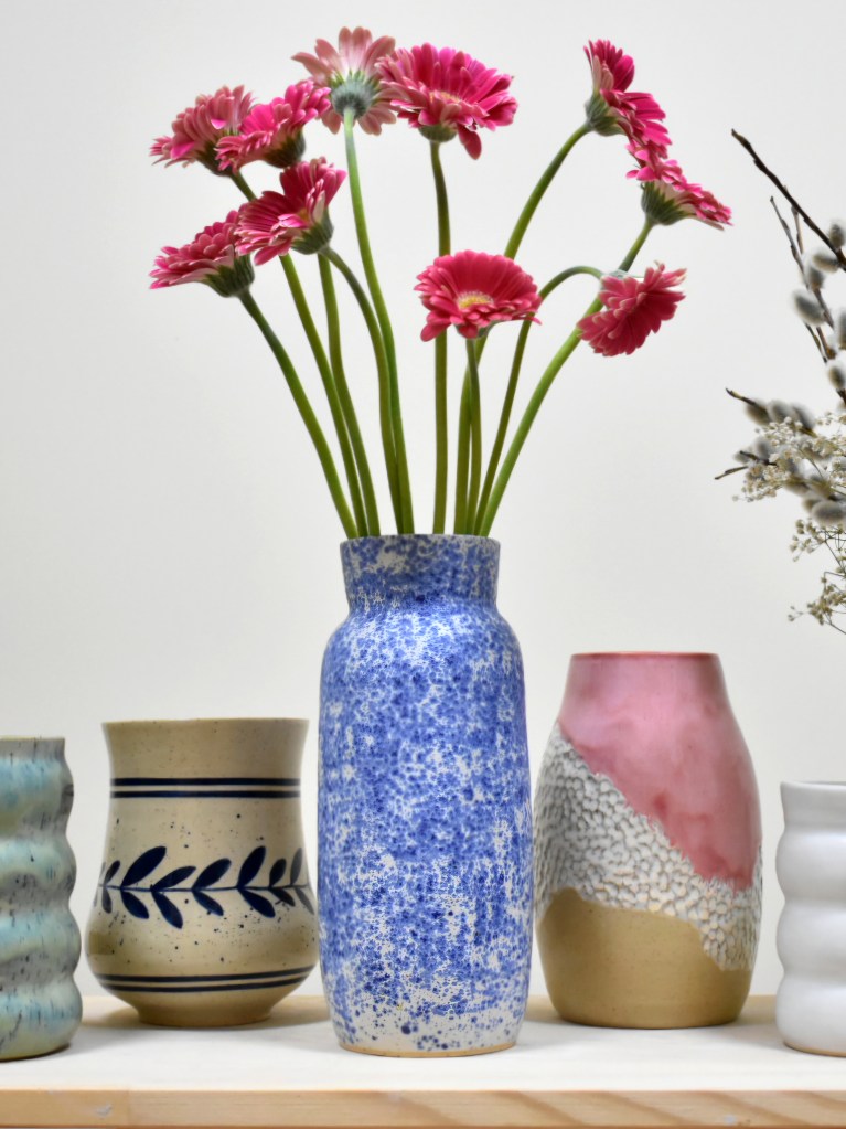 White and Blue splatter vase