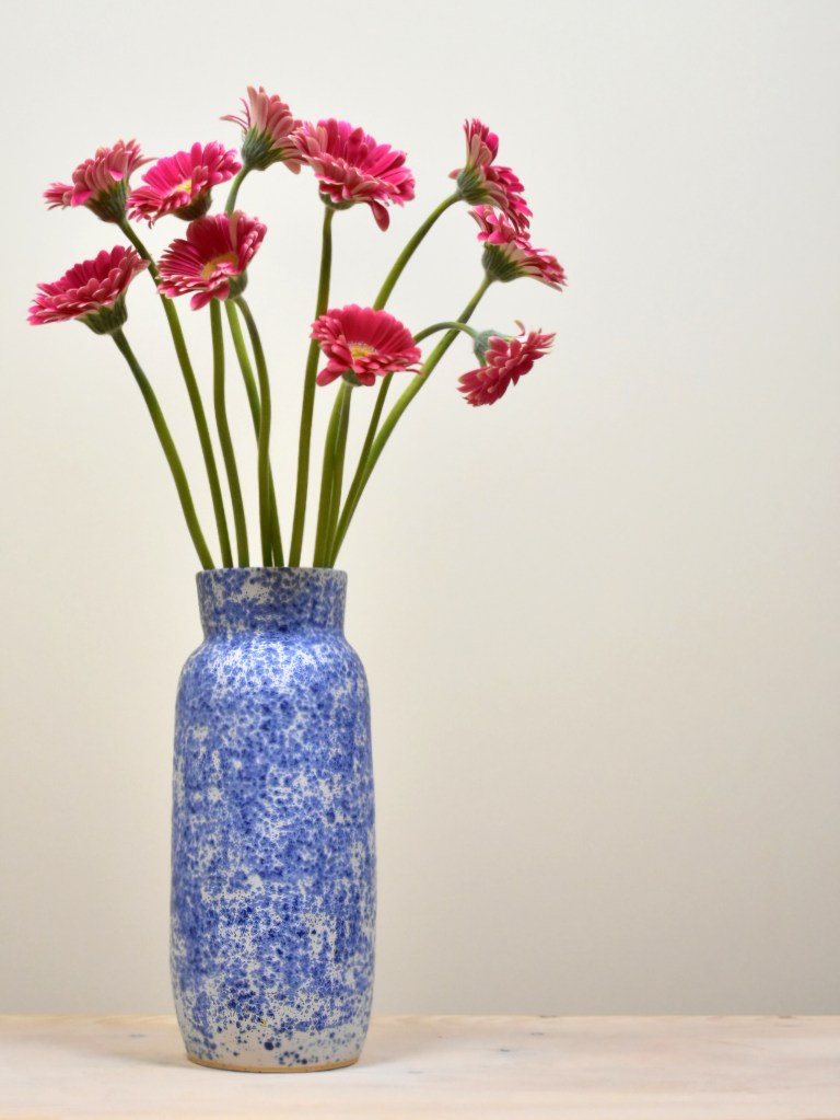 White and Blue splatter vase