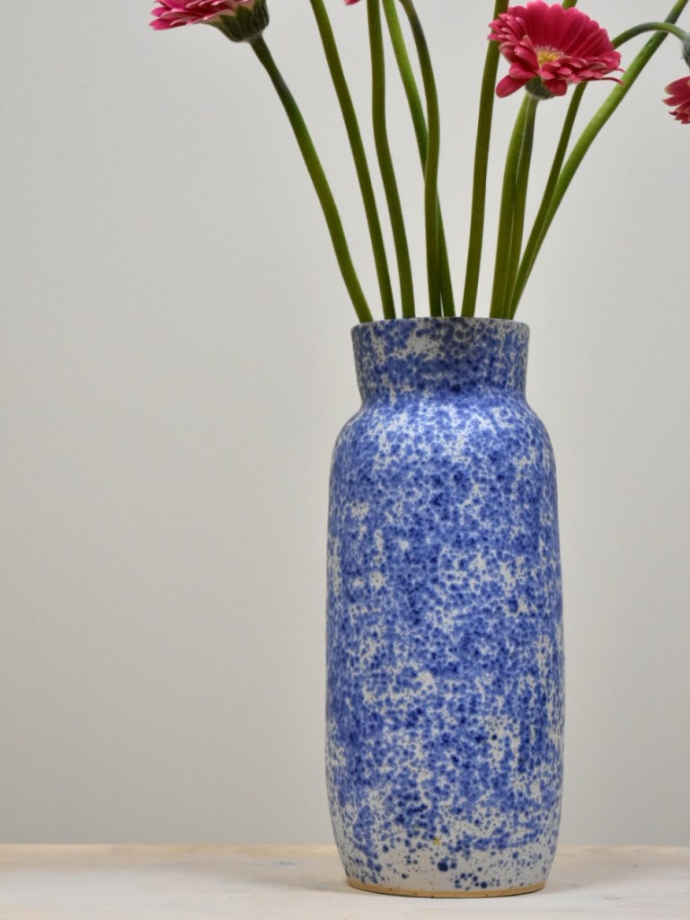 White and Blue splatter vase